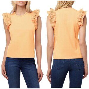 New Joes Jeans The Alexis Broderie Eyelet Sleeve Top in Yellow Size L